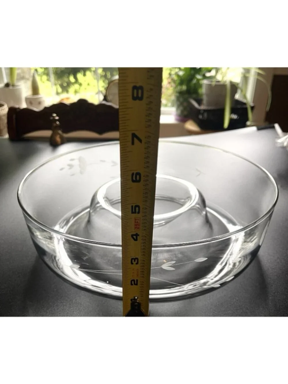 Large Etched Crystal Serving Bowl w Dip Well Veggies Chips Fruit 11.5” Elegant